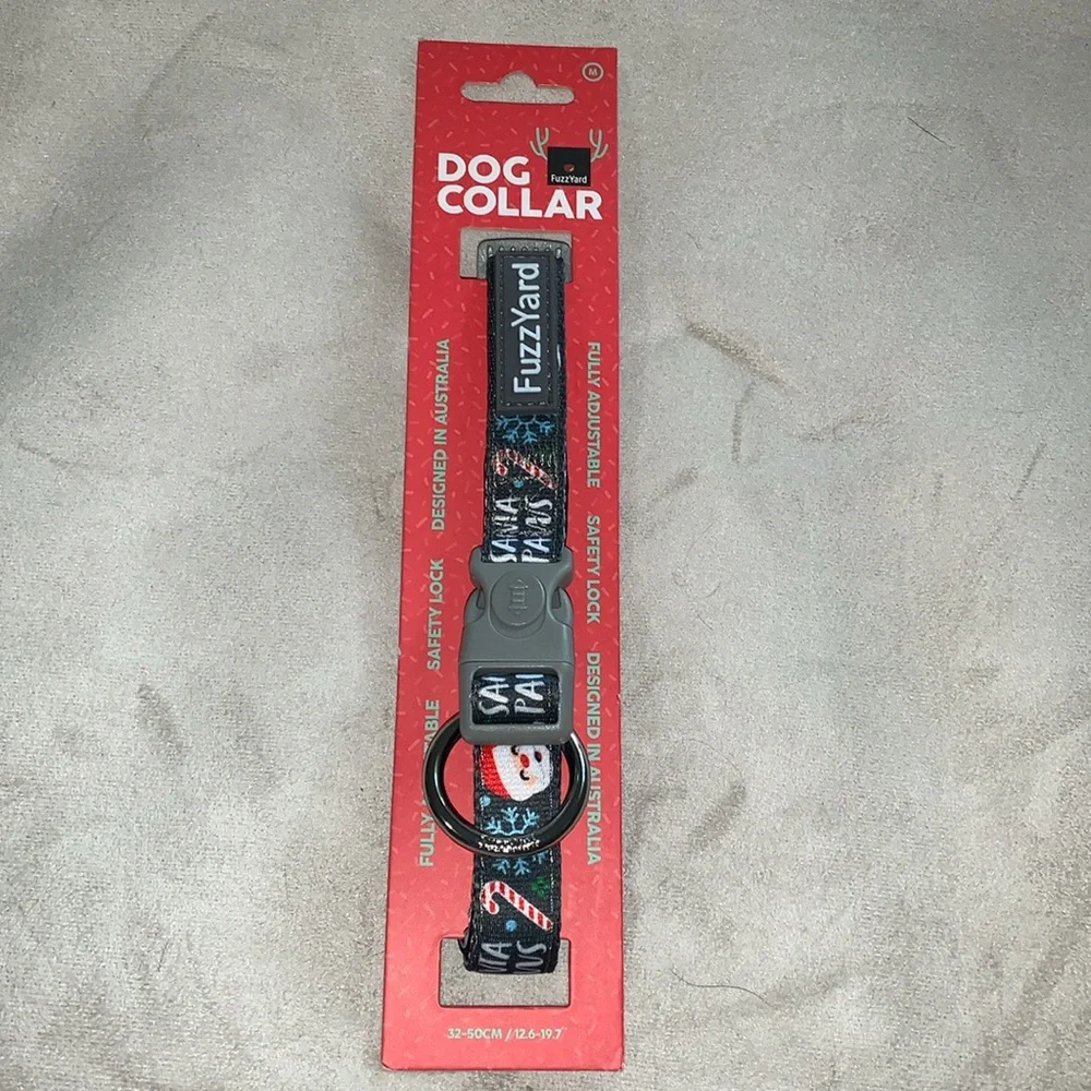 🦋 FUZZYARD Gray SANTA PAWS Set: Collar (Medium) & Leash NWT